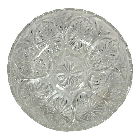 Vintage Indiana Glass Bowl Clear  Pressed Starburst Pattern Scalloped Rim 8" - Picture 6 of 6